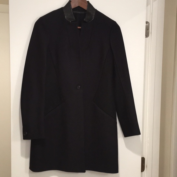 NWT ALLSAINTS Tula Coat Navy w/ leather - Picture 2 of 7